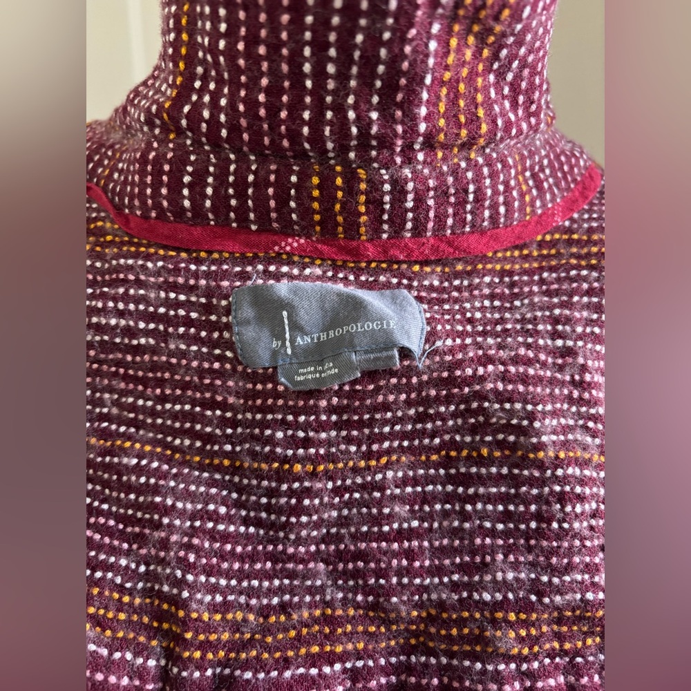 By Anthropologie Isadora Button Back Striped Tunic Maroon Wool Blend - Picture 4 of 4